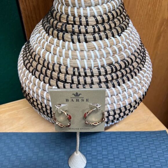 NWT Barse Genuine Stone Carnelian Ope Gold Hoop Earrings #BJER - Picture 4 of 8